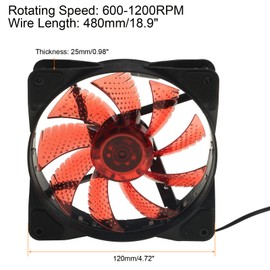 MECCANIXITY Computer Case Fan 600-1200RPM 120mm 4 Pin Red LED Silent Cooling Fan 15 LED 12V for Desktop Computer Radiators with Rubber Pads 4 Screws