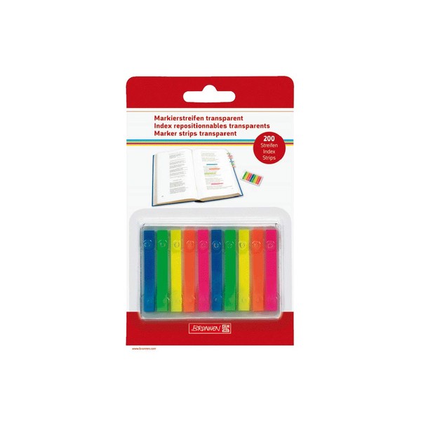 Brunnen 1055886 index tabs (neon transparent, residue-free, removable, 200 index