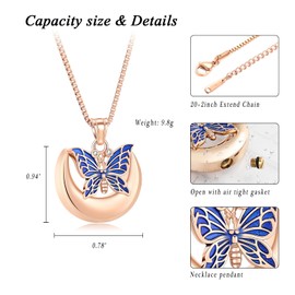 XSMZB Butterfly Urn Necklace for Ashes Women Men Moon Memorial Cremation Jewelry Ash Holder for Human Pet Keepsake Pendant Gift(Rose Gold)