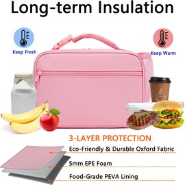 GYEUKHAM Kids Insulated Lunch Box for School, Thermal Reusable Durable Freezable Lunch Bags for Boys Girls Men Women - Small Soft Cooler Portable Lunch Tote Kit for Work Picnic Travel,Pink