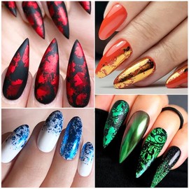 14 Sheets Gold Nail Foils Transfer Stickers - Holographic Effect Metallic Nail Art Foil Stickers in Color Gold and Silver