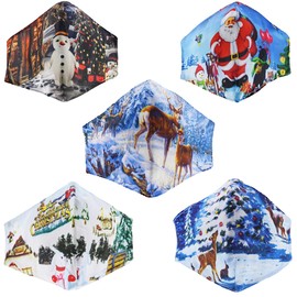 Zac's Alter Ego Set of 5 Non Medical Assorted Festive Christmas Design Breathable Cotton Face Masks/Covers