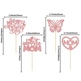 24 piezas de decoración para magdalenas para el día de la madre, oro rosa con purpurina, mejor mamá, mariposa, decoración de tartas de corazón para el día de la madre, cumpleaños, fiesta de cumpleaños, decoración de pasteles