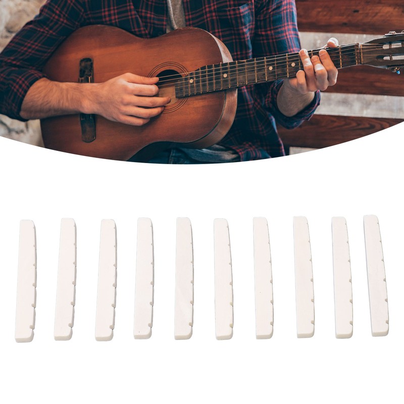 10Pcs Guitar Slotted Bone Nut Flat Bottom 6 String Electric