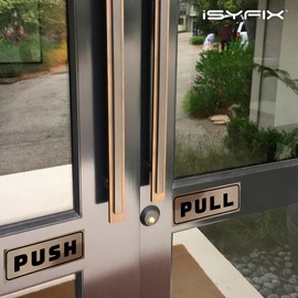 iSYFIX Cartel de calcomanías de empuje – Paquete de 2 unidades de 5 x 2 pulgadas – Calcomanía horizontal autoadhesiva, vinilo negro cepillado dorado para puertas en negocios, tiendas, cafeterías, tiendas y mucho más. Uso en interiores y exteriores.