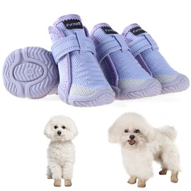 Furmate Dog Shoes for Small Dogs, Breathable Puppy Dog Boots & Paw Protectors for Summer Hot Pavement Winter Snow, Dog Booties with Reflective Strips, Anti-Slip Sole for Hardwood Floors (Purple-Size4)