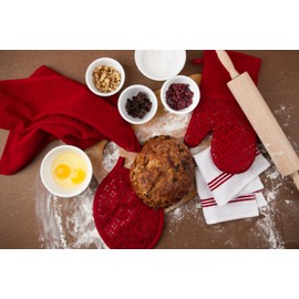 Sticky Toffee Oven Mitt and Pot Holders Set of 3, Non-Slip Silicone Kitchen Hot Pads and Oven Mitts Set, Oeko-Tex 100% Cotton Shell, Red