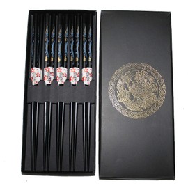 AAF Nommel®, Asia Chopsticks Gift Set 5 Pairs Wooden Black Dragon Design No. 045