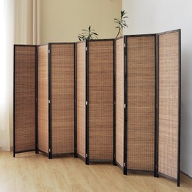 Pawlabay 8 Panel Room Divider Screen,5.6 FT Tall Bamboo Room Divider Folding Privacy Screen,Freestanding Room Divider for Room Seperation,Brown