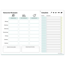 Weekly meal plan, menu planner and shopping list in DIN A4 with 50 sheets: the meal planner for the whole week incl. Space for ideas
