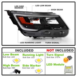ACANII - For 2016-2019 Ford Explorer Sport w/o Full LED w/Black Bezel LED DRL Headlight Headlamp - Passenger, w/o Logo