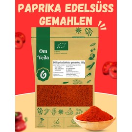 Organic Paprika Edelsüß Ground 200 g | Mild and Aromatic | Premium Organic Quality Pepper Spice | Pepper Powder Perfect for Goulash, Stews | OmVeda Spice