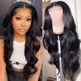 YePei 24 Inch Body Wave Lace Front Wigs Human Hair 4x4 Closure Wigs for Black Women 200 Density Wear and Go Glueless Wigs Human Hair Pre Plucked Pre Cut