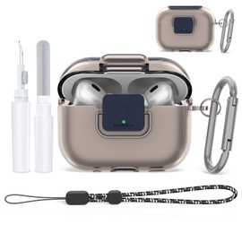 Transparent Case Compatible with Airpods Pro 2/1 (2023/2022/2019), Security Lock, with Cleaning Kit and Keychain, with Rope (Transparent Grey)