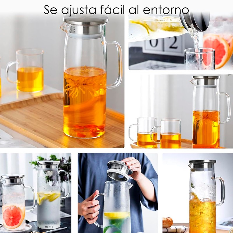 Jarra de Cristal con Tapa de Acero Inoxidable 1.2 L