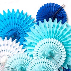 Hanging Honeycomb Paper Fans Party Decoration Assorted Colors SUNBEAUTY (Blue)