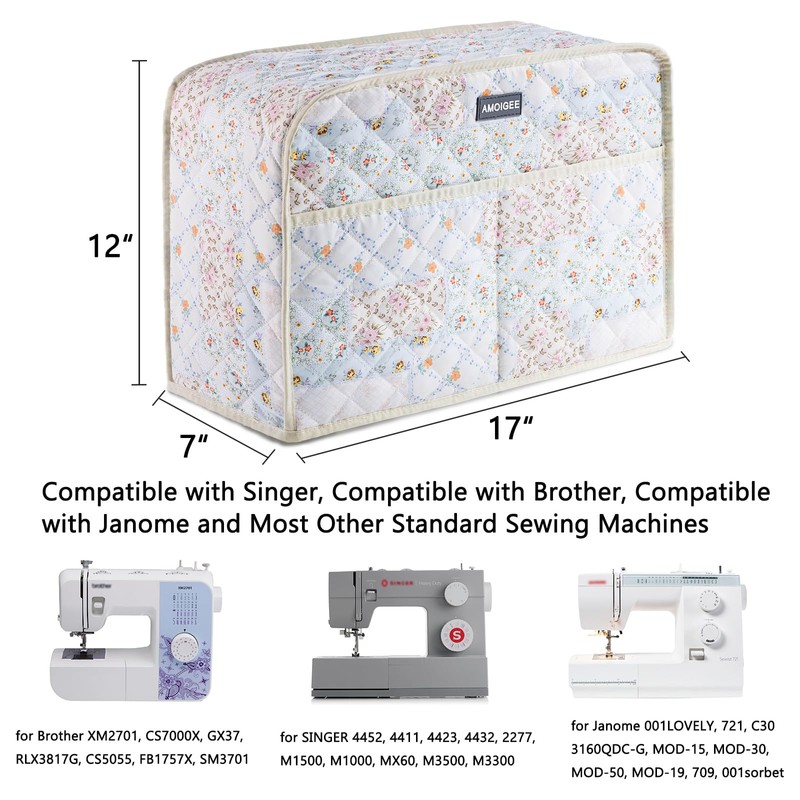 AMOIGEE Sewing Machine Cover for Brother, Singer, Janome – Quilted
