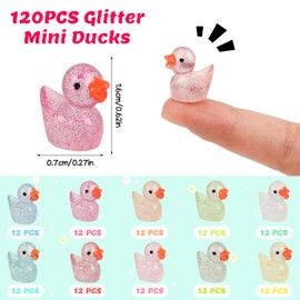 STEFORD 120 pcs Mini Glitter Ducks, Tiny Duck Miniature Figures Plastic Animal Decor for Garden Micro Landscape Ornament Dollhouse DIY Craft Accessories