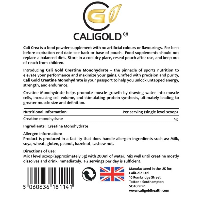 CALIGOLD Health Creatine Monohydrate Powder 250G, Per Serv (5g) -