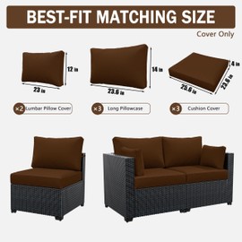 Kimunuk 8p Outdoor Cushion Slipcovers Outdoor Patio Cushions Covers Replacement Waterproof with Zipper for 3-Seat Rattan Sofa Patio Furniture Cushion Covers Chocolate, Covers Only