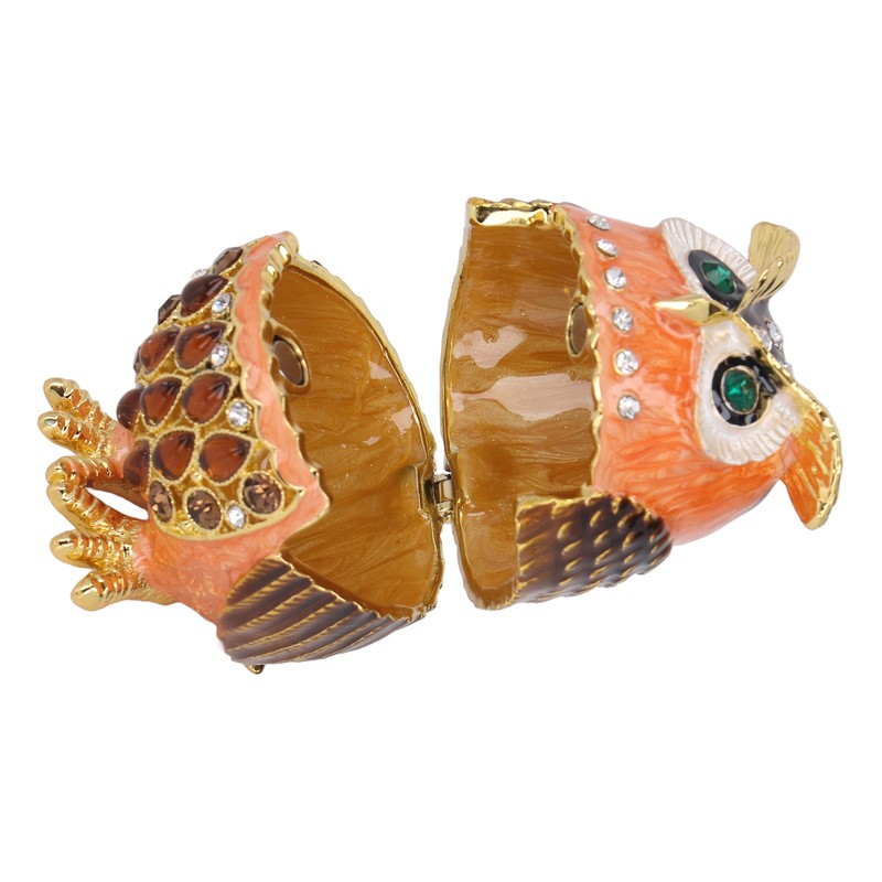 Owl Trinket Box Cute Appearance Brown Metal Jewelry Box for