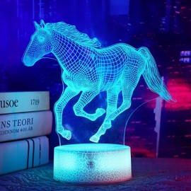OkiyiD Horse Gifts for Girls, Horse 3D Illusion Lamp, Horse Night Light with Remote Control + Touch 16 Colour Changing + Timer Desk Lamps for Girls, Room Decor (Horse 1)