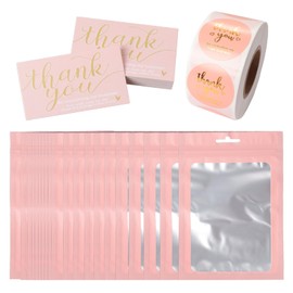 620Pcs Thank You Business Cards Stickers Set Gold Foil Include 100 Thank You Business Card 500 Thank You For Supporting My Small Business Stickers 20 Resealable Packaging Bags Owners