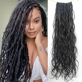 NFHAIR Pre-Looped Crochet Boho Locs With Human Hair Body Wave Curls Crochet Boho Box Braids With Human Hair Curly Ends Synthetic Braids 18 Inch 2Pack/48 stands