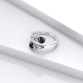 ABIGY Blue Sandstone Ring 925 Sterling Silver Rings with Double Stone Vintage Flower Ring Adjustable Rings Blue Sandstone Jewellery Gift for Women