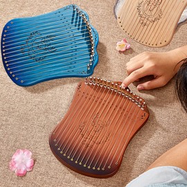 Mingzhe 17 String Lyre Harp Portable Solid Beech Wood Harp String Musical Instrument with Tuning Wrench Picks for Beginners Kids Adults