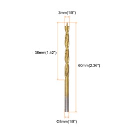 HARFINGTON 3pcs Brad Point Drill Bit 3mm(1/8") Dia Straight Round Shank Drill Metric Brad Point Spiral Twist Drill Bits for Carpenter Woodworking Plastic Rubber, Golden