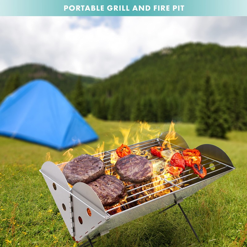Vaygway Flatpack Portable Foldable Stainless Steel Grill and Fire Pit-