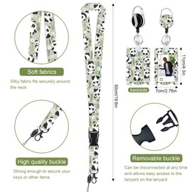 Yistoi ID Card Case with Strap, Extendable Key Fob, Badge Holder, Removable Lanyard with ID Card Holder Set for Teachers, Doctors and Students, Ticket Case Children (Panda Shape)
