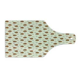 Lunarable Baseball Cutting Board, Gloves and Balls Pattern in Cartoon Style Professional Player Tournament, Decorative Tempered Glass Cutting and Serving Board, Wine Bottle Shape, Brown White Cream