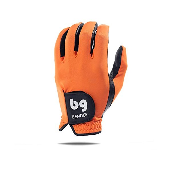 Bender Gloves Men's Spandex Golf Glove, Worn on Left Hand (Orange, Medium)