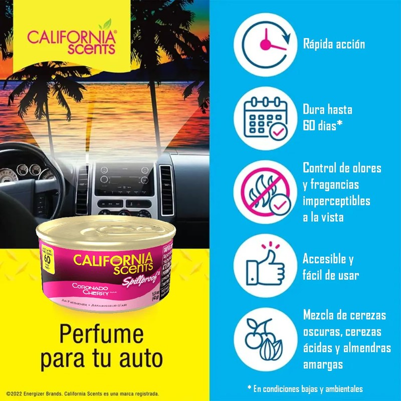 4 Pack Aromatizante Auto California Scents Cherry corcho 60 días