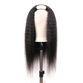 Huarisi 24 Inch Long Human Hair Wig U Part Yaki Wigs for Women Brazilian Kinky Straight Hair Wigs U Shape None Lace Front Glueless Natural Colour Machine Made