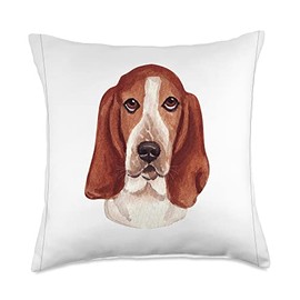 Pioneer Country Farm For Woman Gifts Pioneer Country Farm for Woman Cute Watercolor Bassett Hound Throw Pillow, 18x18, Multicolor