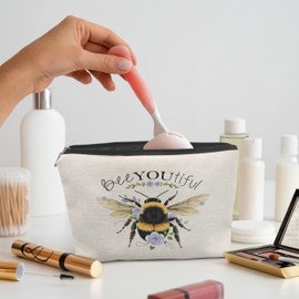 Absnfatu Bee Gifts for Bee Lovers Small Makeup Bag, Bee Gifts for Women, Honey Bee Gifts Cosmetic Bags for Women, Bee You Tiful Bag（Style A