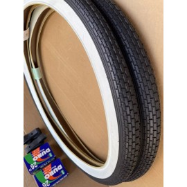 Duro 26" x 2.125 Beach Cruiser Bike White Wall Tires + Tubes Set DURO Brick Lowrider