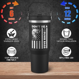 qchdln Fisherman Gifts For Men - Cool American Flag Cup - 30oz Insulated Fishing Tumbler with Handle - Fathers Day,Birthday,Christmas Gifts for Dad,Grandpa,Husband,Uncle