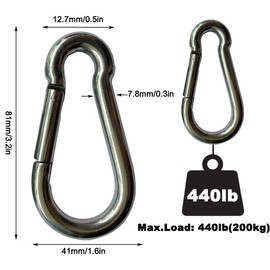 4PCS Spring Snap Hooks Carabiner, 304 Premium Stainless Steel 3.15 inch M8 Heavy Duty Carabiner Clips for Camping, Fishing, Hiking, Traveling, Backpack, Swing