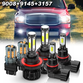 CHUSYYRAY For 2006 2007 08 Dodge Ram 1500 2500 3500 6PCS LED Headlight Fog Light Bulbs Kit