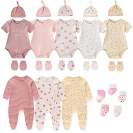 Ruliby Newborn Baby Girl Clothes Cotton Bodysuit and Romper Baby Girls Clothing Layette Set 3-6 Month