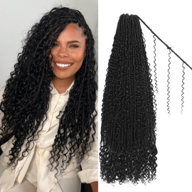FALEMEI Boho Locs Crochet Hair 18 Inch Goddess locs Crochet Hair for Black Women 8 Packs Boho Faux Locs With Curly Ends Pre Looped Bohemian Soft Locs (1B#, 18 Inch (Pack of 8))
