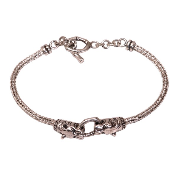 NOVICA Artisan Handmade Men's Sterling Silver Pendant Bracelet Tigerthemed from