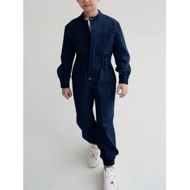 Haloumoning Kids Coveralls Boys Long Sleeve Jumpsuit Zip Up Flight Suit with Pockets 5-14 Years