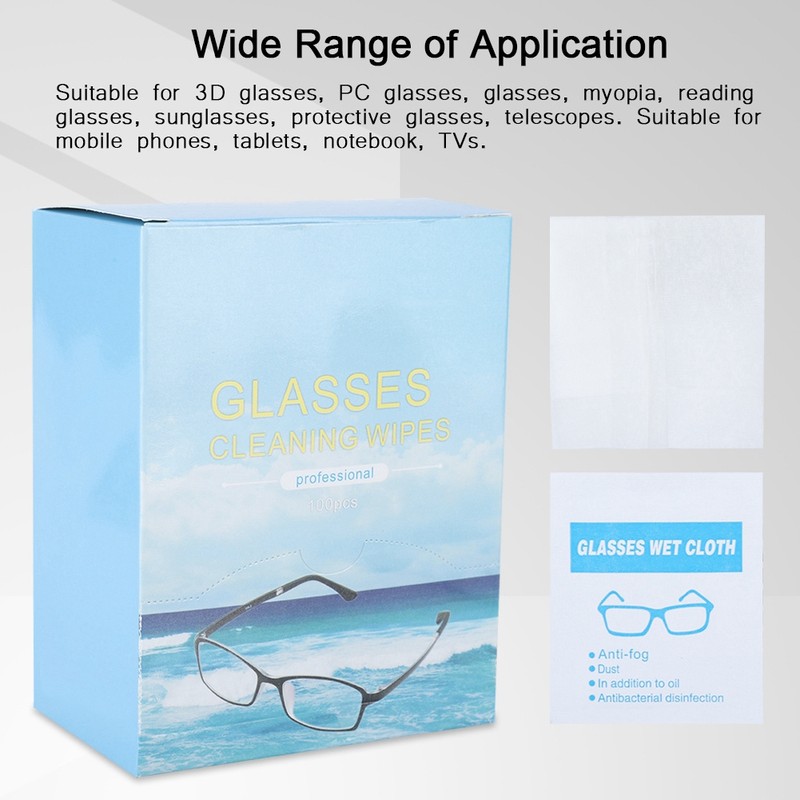 100PCS Glass Resin Lens Clean Wet Wipes Cleaning Disinfection Antibacterial