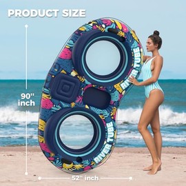 Pool Floats Adult, 2 Person River Tubes Inflatable 5-in-1 Heavy Duty River Raft with Backrests Builtin Cooler 2 Cup Holders Floating Lounge for Lake Swimming Tanning Pool Toys Summer Relaxation