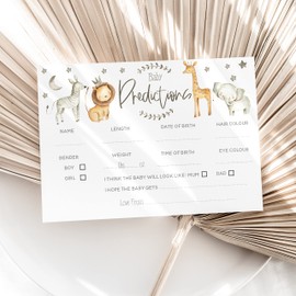 The Little Party Company Baby Shower Game - Pack of 10 Baby White Safari Prediction Cards (BSWHITESAFPRED10)